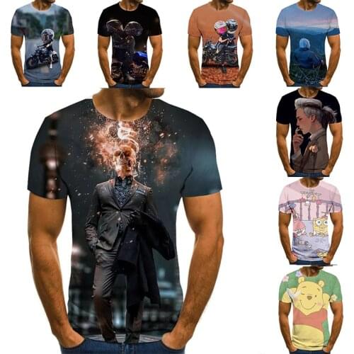 2020 new flame mens T-shirt summer short sleeve 3D head and neck 3D skull pattern element shirt trend mens T-Shirt Top 6XL