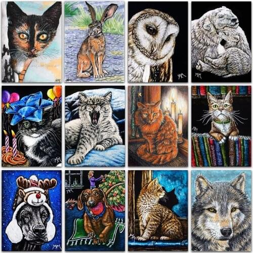 5D Diamond Painting Kit animals Cat dog Wolf owl sheep Full Square&Round embroidery mosaic Cross stitch Paint home decor Sale