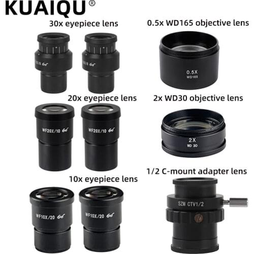 WF10X WF20X WF30X Microscope Eyepiece WD165 0.5X 2.0X Auxiliary Objective Lens For Trinocular Stereo Zoom Microscope Camera Lens