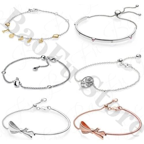 Original 925 Sterling Silver Bracelet MotherS Day Love Bow Tree Of Life Adjustable Suitable For WomenS Wedding Luxury Jewelry