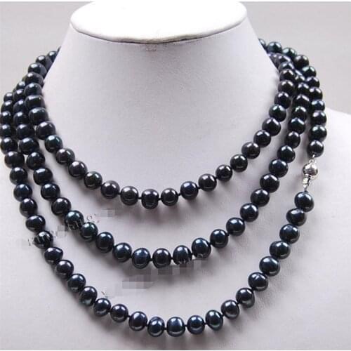 8-9mm Black Freshwater Cultured Pearl Jewelry Necklace Long 50"