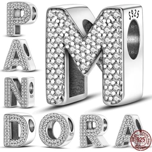 PANDACH 100% Real 925 Sterling Silver Letter Alphabet A-Z Charm Name Bead Fit Original Bracelet Pendant Jewelry CMC030