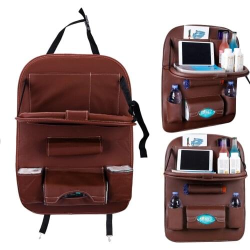 Table Tray Pu Leather Pad Bag Car Seat Back Organizer Foldable Travel Storage Bag Car Storage Organizer