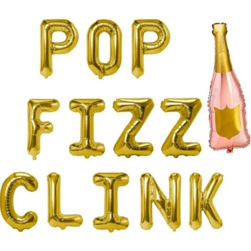 Pop Fizz Clink Banner Mylar Foil Balloon Bachelorette Wedding Birthday Bubbly Carnival Party Decoration Fireplace Table Wall