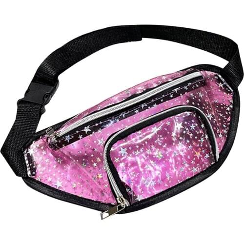 Casual Female Waist Pack Star Printing Transparent Jelly Messenger Bag For Women Zipper Chest Bags Shopping Sport Phone Handbag