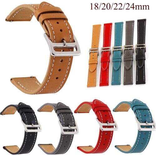 Genuine Leather Watchband Strap 18mm 20mm 22mm 24mm Stainless Steel Buckle Men Women Replace Band Watch Accessories