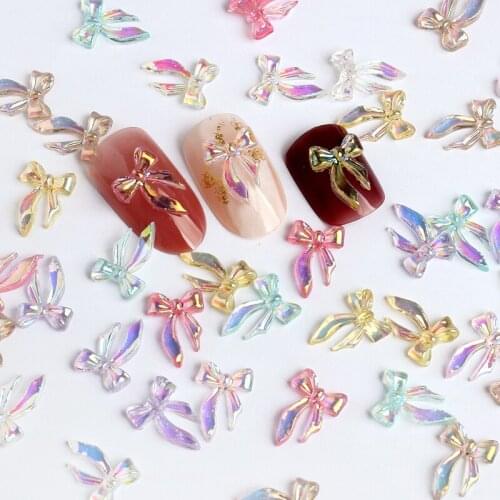 Resin Aurora AB Resin Bow knot 9x12mm 30/100Pcs Nail Art Rhinestones DIY Glitter Manicure Accessories Decorations