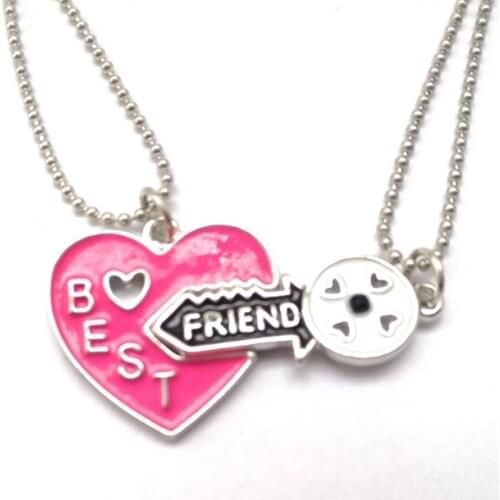 Pink Puzzle Heart Key bff Necklace Metal Heart Pendant Children Best Friends Girls Twins Friendship Jewelry Birthday Gift