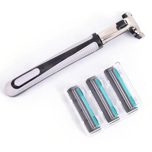 3Pcs Safety razor Double Layer Razor Body Face Shaving Razor Tool Blades For Standard Beard Shaver Trimmer Manual Razor