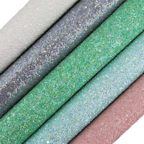 30x134CM Roll Mint Green Pink White Plain Dyed Chunky Glitter Fabric Synthetic Leather For Bows Bags DIY Decoration AY089