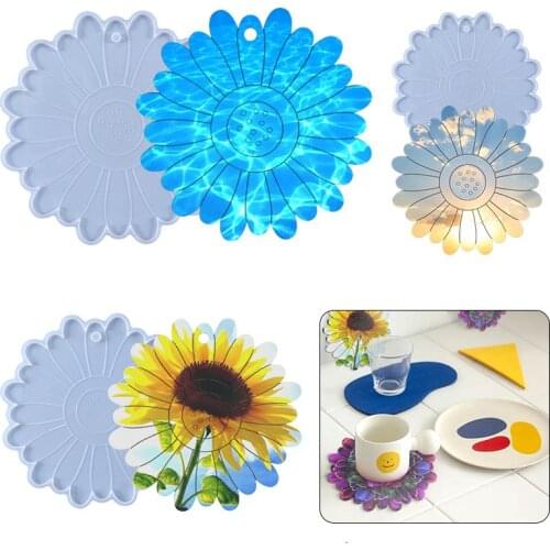 DIY Crystal Epoxy Resin Mold Sunflower Cup Pad Coaster Table Insulation Pad Tray Mould Handmade Casting Molds Home Decoration