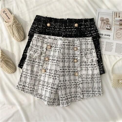 Obrix 2020 Female Sweet Plaid Pattern Elegant Shorts High Waist Fashion Buttons Pretty Shorts For Women