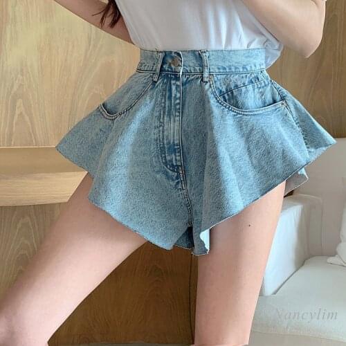 Womans Summer New High Waist Slimming Denim Shorts Loose Ultra Short Wide Leg Hot Pants Girls Ladies Streetwear