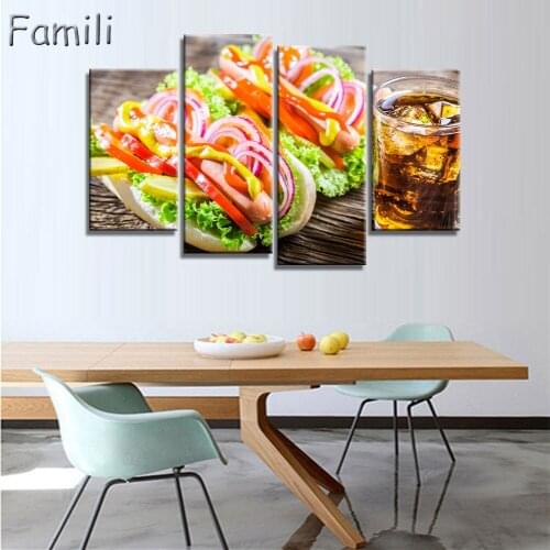 Modern Wall Art Canvas HD Print Oil Painting Frame Modular Nordic Poster 4 Panel Fruit Food Restaurant Home Decor Picture PENGDA