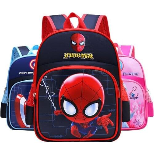 Frozen Kindergarten Shoulder School Bag Large-capacity Waterproof Marvel Cartoon Printed School Bag Spider-Man Iron Man Elsa