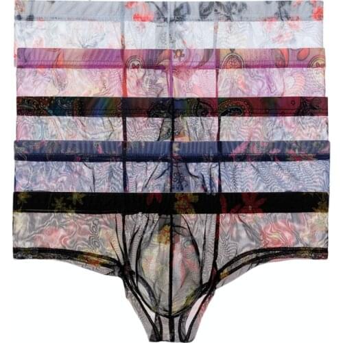 5PCS Men Boxers Bohemian Style European Perspective Comfortable Printing Small Boxer Shorts Pants U-shaped Bag Mens Underwear