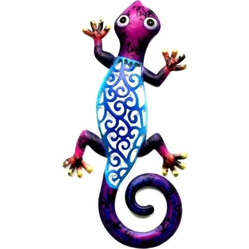 Iron Art Gecko Ornaments Metal Lizard Art Sculpture Wall Fence Hanging Decor X4YE