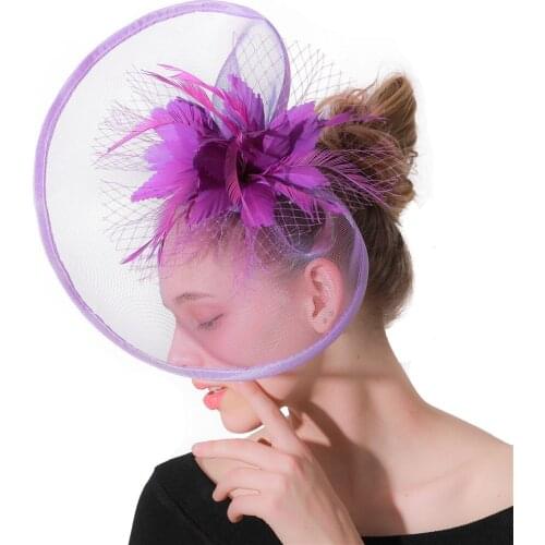 Lavender Fascinator Ladies Church Hats Women Party Kenducky Derby Fedora Caps With Fancy Feather Hair Accessories Elegant Summer