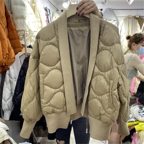 Winter Jacket for Women New Loose Knitted Lapel Patchwork Coat Female Tide 90% White Duck Down