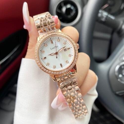 Luxury Diamond Womens Watch Stainless Steel Material Butterfly Clasp Mineral High Strength Glass Quartz Watches 32mm