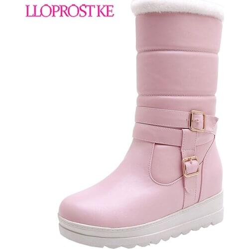 Lloprost ke 2019 Big Size 42 Keep Warm plush Russia Winter Snow Boots Female Shoes Women waterproof mid-calf Boots Woman Shoes