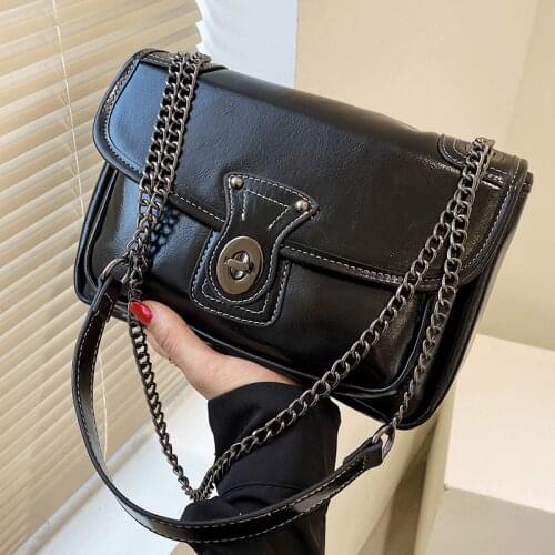 Women Messenger Bags Leather Shoulder Bags Black Crossbody Bag for Women High Quality Vintage Handbags Designer Chains Sac 2021