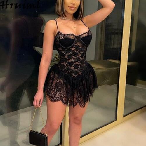 Wholesale Item Lace Dress Black Sleeveless High Waist Sling Sexy Backless Mini Dress Summer Party Club Night Women Dress Fashion