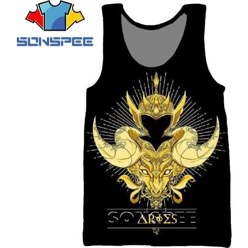 SONSPEE Anime Saint Seiya Printed Vest Zodiac Armor Harajuku Cartoon Casual Sports Tank Oversized Mens Womens Gym Tops