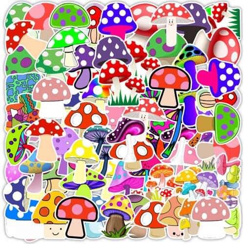 10/50PCS Colorful Mushroom Cartoon Stickers for Laptop Water Bottle Guitar Waterproof Graffiti Decals Sticker Packs Kids Toys