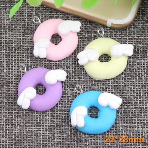 10pcs 22*28mm DIY resin angel wing Doughnut charms kawaii cabochon sticker simulated fake food craft decoration jewelry making
