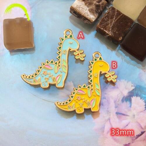 Dinosaur Pendant 10pcs Colorful cute Dinosaur Enamel Charm Pendants for Jewelry making Gold Metal Charms for Earrings Findings