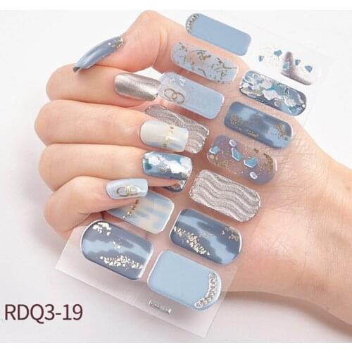 14Pcs/sheet Glitter Nail Art Polish Stickers Nail Tips Nail File Gradient Color Adhesive Wraps Manicure Decal Strips