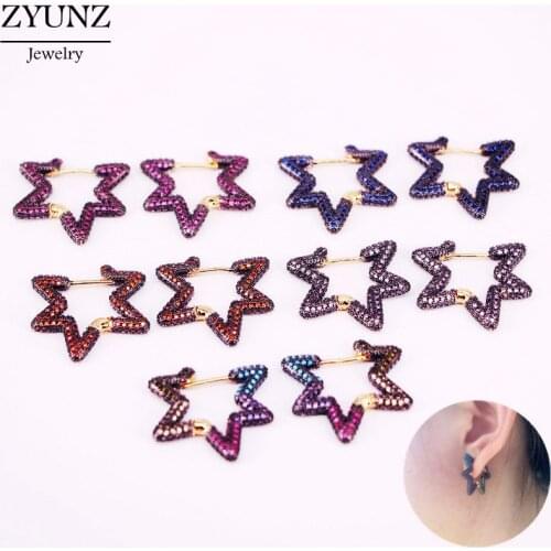 3 Pairs, Rainbow Star Stud Earrings For Women Colorful Crystal Star Earrings Cubic Zirconia CZ Gold Women Jewelry