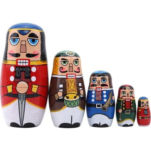 5 Pcs/Set Walnut Russian Dolls Hand Painted Home Decor Birthday Gifts Baby Toys Nesting Dolls Wooden Matryoshka Toys