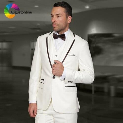 White Men Suits For Wedding Suit Bridegroom Custom Slim Fit Groom Prom Tuxedo Tailor Made Costumes Best Man Traje Hombre 3Pieces