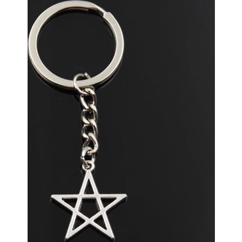 Fashion Keychain 25x23mm Hollow five-pointed Star Silver Color Pendants DIY Men Jewelry Car Key Chain Ring Holder Souvenir Gift