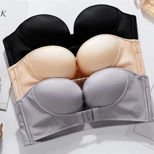 Black Invisible Bra Front Closure Bralette Underwear Sexy Lingerie Strapless Push Up Bras Women Seamless Brassiere Femme