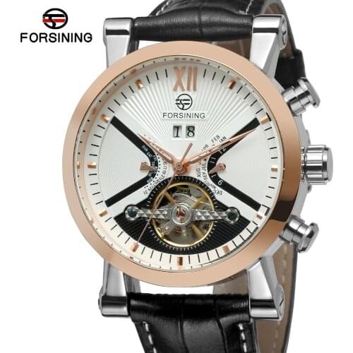 Forsining Top Brand Mens Clocks Super Stylish Import Branded Autoamtic Tourbillion Calendar Wrist Watch Classic Color Black