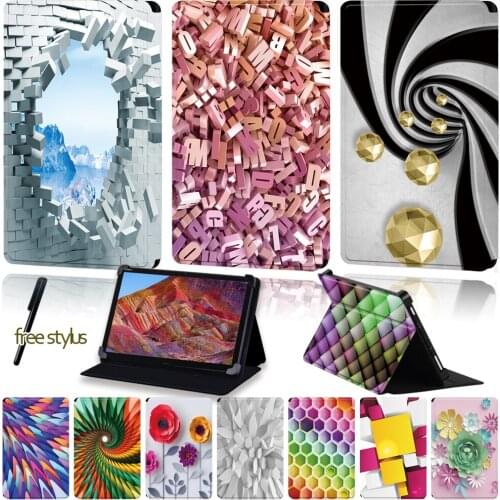 PU Leather Tablet Stand Cover Case for 8"/8.4"/10"/10.8"Huawei MediaPad M1/M2/M3/M5/M6 3D-Pattern Series Universal Case+Stylus