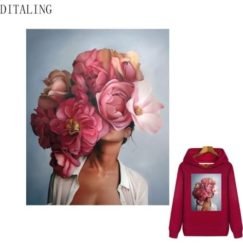 Flower Girl Patches Thermotransfer Vinyl Sticker On Clothing Fashion Women DIY Thermal Adhesive Patch For T-Shirt Custom Sticker