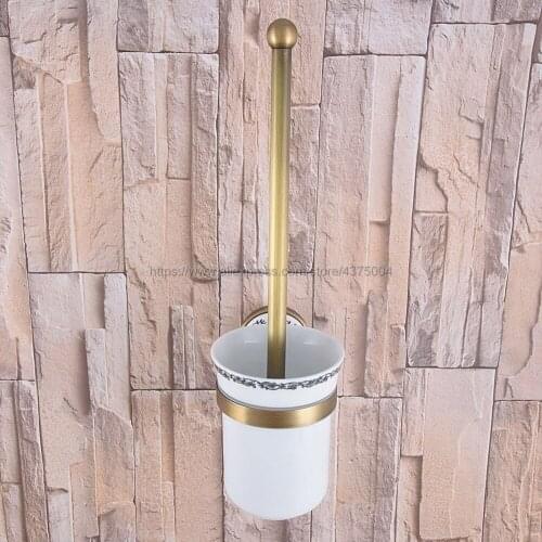 Toilet Brush Holders Antique Brass Toilet Brush Holder With Ceramic Cup Household Products Bathroom Decoration Nba785
