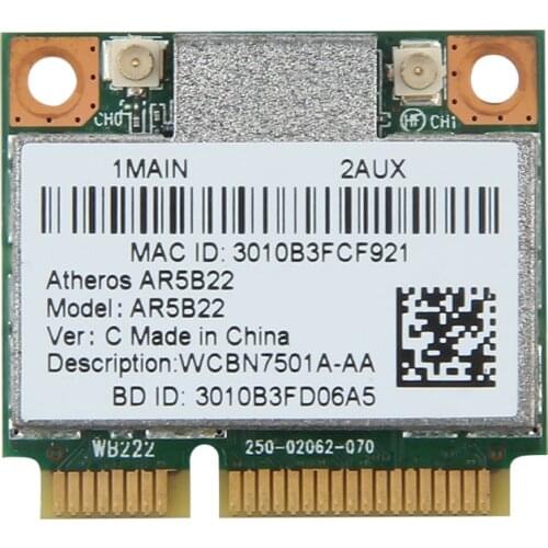 Dual band 300Mbps Wifi AR5B22 Wireless 802.11bgn Half Mini PCI-E WLAN 2.4G/5Ghz Wi-Fi + Bluetooth 4.0 COMBO Lan Network card