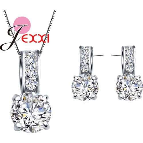 European Brand 925 Sterling Silver Cubic Zircon Pendant Necklace/Earring Women Jewelry Sets Wholesale