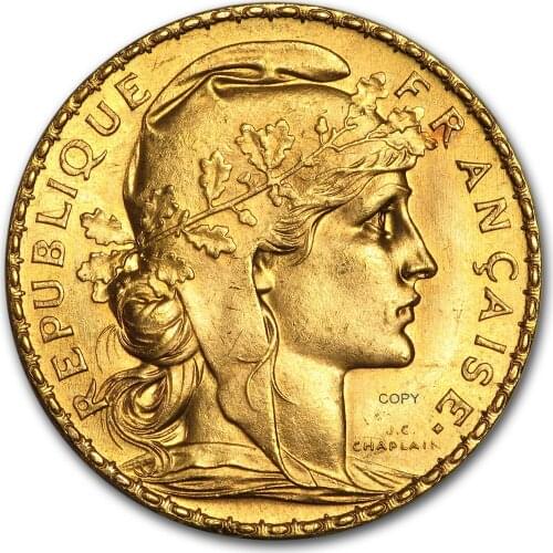 France 1913 20 Francs Gold Marianne Rooster Third Republic Brass Metal Copy Coin Liberte Replica Production