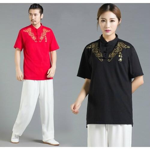 Martial Art T-shirt Short Sleeve Tai Chi T Wu Shu T Summer Kung Fu T Red Black Blue Pink White Light Blue Colors