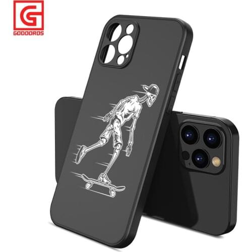 GODOOROS design Black matte phone case Punk Style skateboard skeleton for Iphone 12 11 Pro Max Xs Max Xr 7 8 plus soft TPU Cover