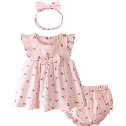 Hooyi Cute Baby Girl Clothes Sets Summer Dress Headband Shorts Infant Clothing Hairband 3 pieces Suits PP pants