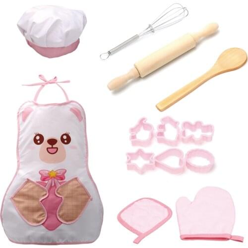Toy Cake Apron Role Play Kitchen Cooking Baking Girls Toy Cooker Play Set Children Kids Cooking Kitchenware Bake Set Hat + Apron