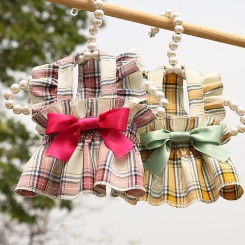 Plaid Skirt Dog Cat Small Medium Dogs Dress Bow Pet Clothes Spring and Summer for Pets Cat Clothing