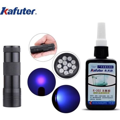 Strong 50ml Kafuter UV Glue UV Curing Adhesive K-302+12 LED UV Flashlight UV Curing Adhesive Crystal Glass and Metal Bonding
